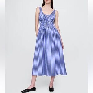 GAP WOMENS BLUE WHITE STRIPE POPLIN MIDI DRESS SMALL COTTON